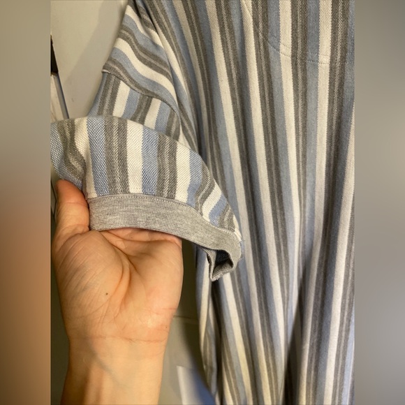 Safe Harbor Polo Shirt Mens Large Blue Golf Stretch Band SS Barcode Stripe - Picture 6 of 9